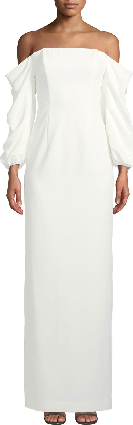 Black Halo Taraji Off-the-Shoulder Ruffle-Sleeve Gown