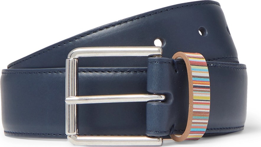 Paul Smith 3cm Navy Stripe-Trimmed Leather Belt