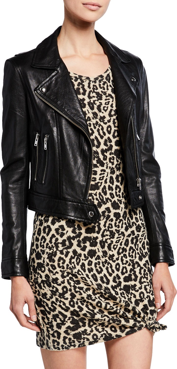 IRO Bapey Cropped Leather Moto Jacket