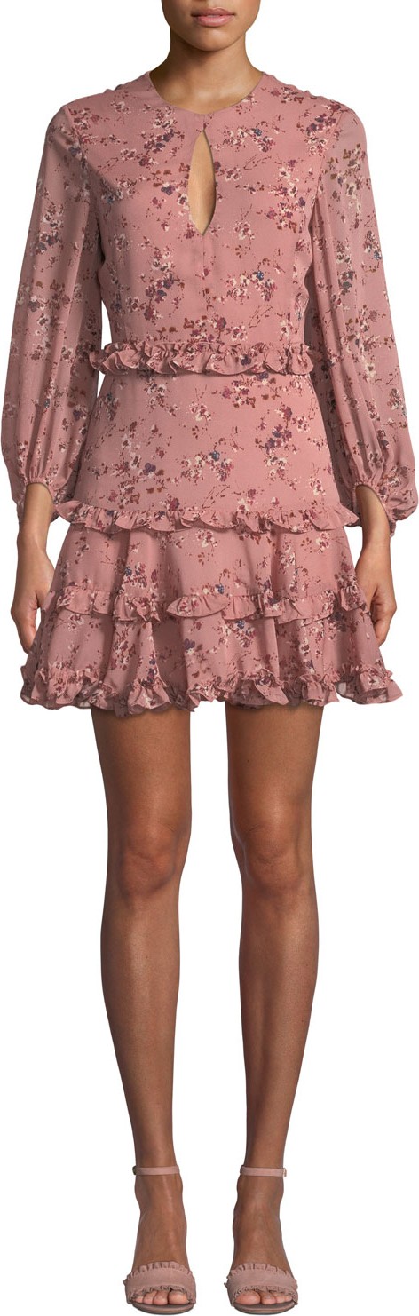 Bardot Ditsy Frill Floral Long-Sleeve Short Dress