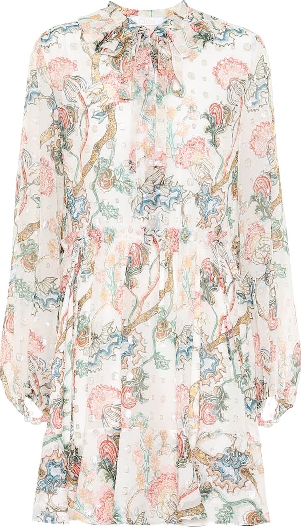 Chloe Embroidered printed silk dress