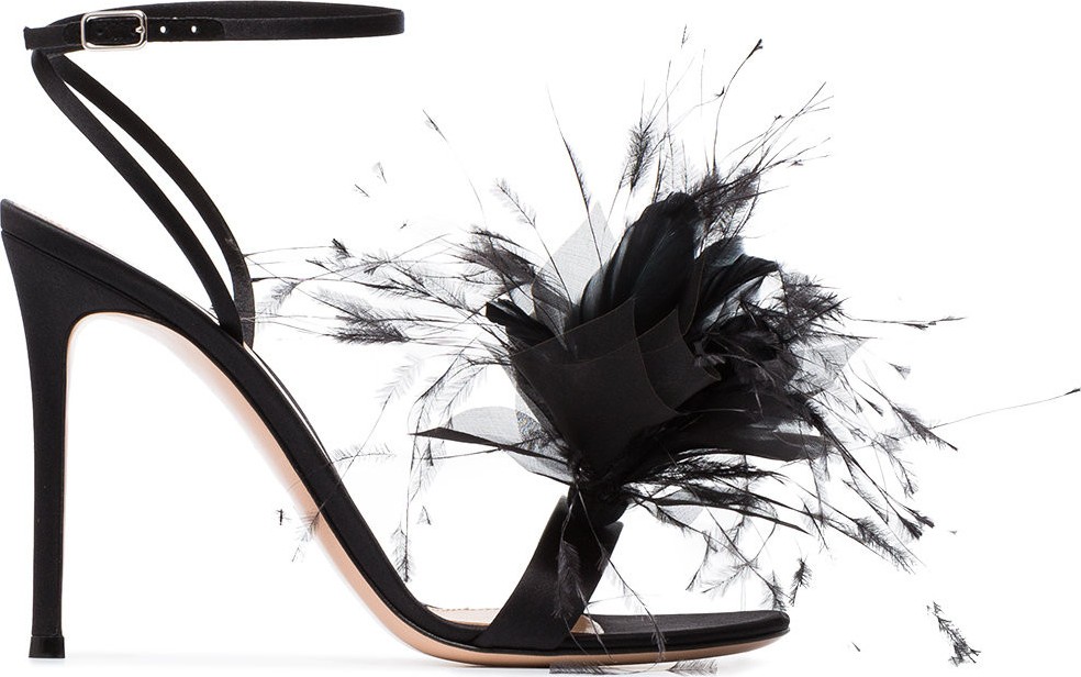 Gianvito Rossi Black feather flower 105 sandals