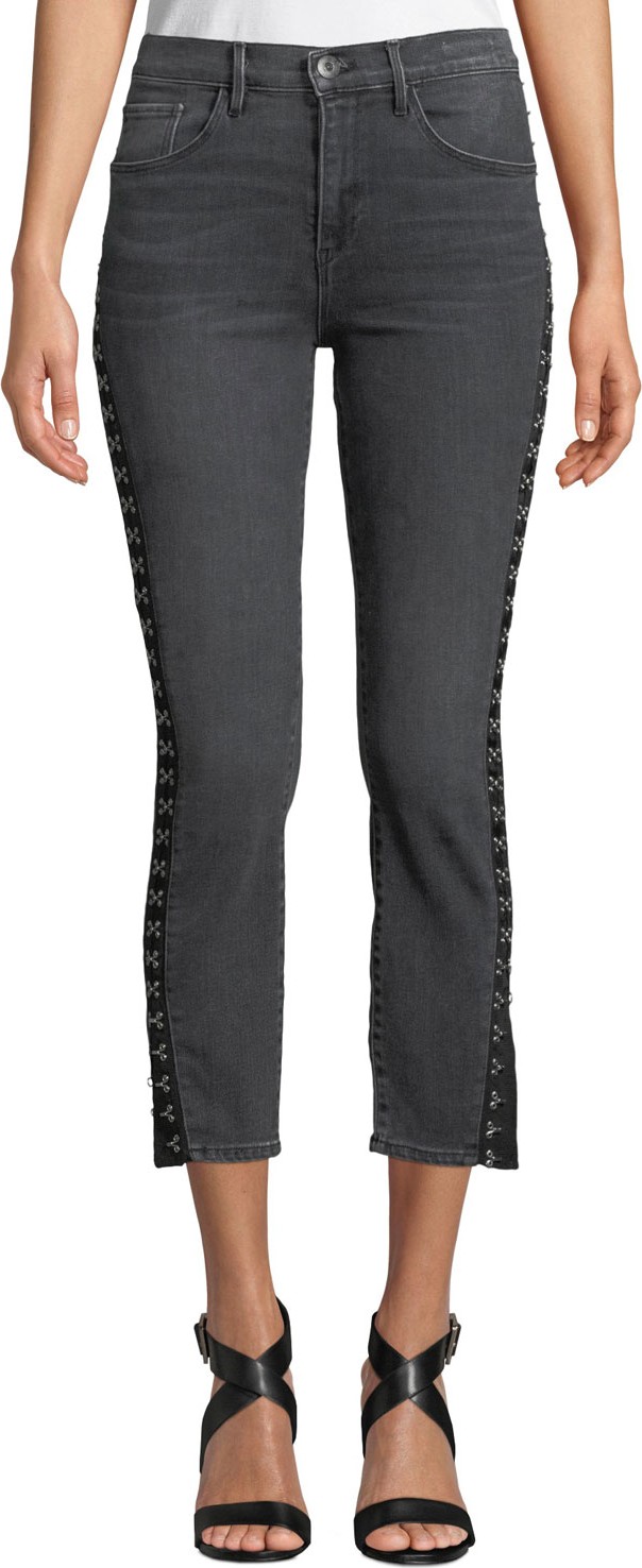 3X1 Corset Slim Cropped Jeans with Hook-and-Eye Trim