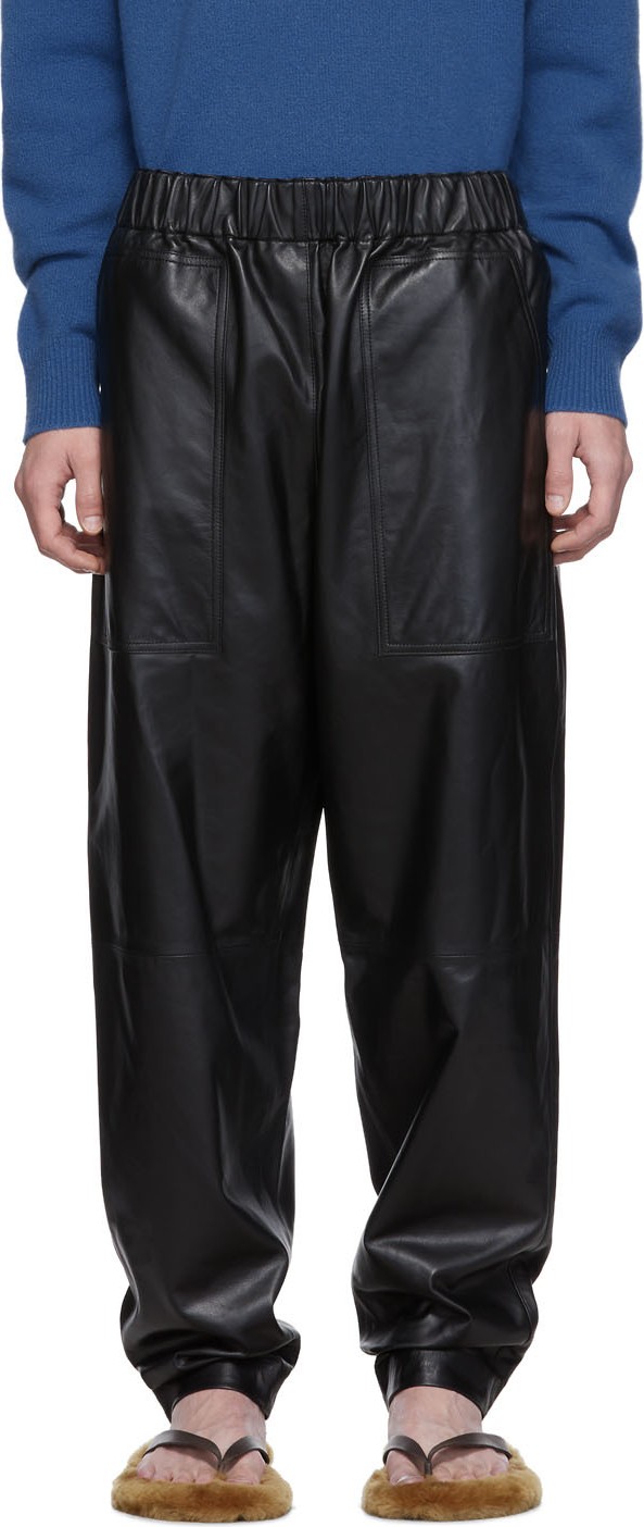 Tibi SSENSE Exclusive Black Tissue Leather Pull On Trousers