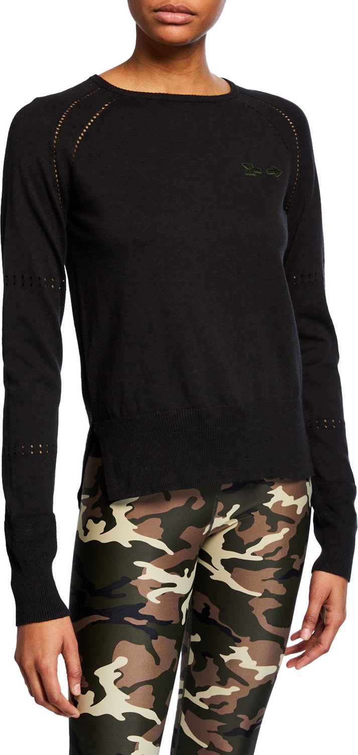 The Upside Logo Patch Pointelle Knit Cotton Pullover The Upside Logo Patch Pointelle Knit Cotton Pullover