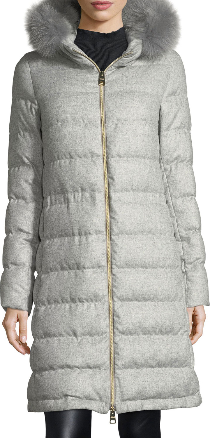 Herno Long Hooded Quilted Puffer Coat w/ Removable Fur Trim