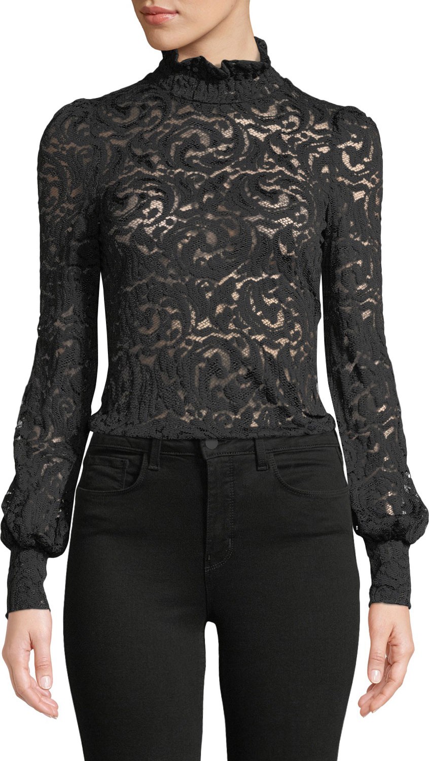 L'AGENCE Samara Lace Turtleneck Long-Sleeve Top