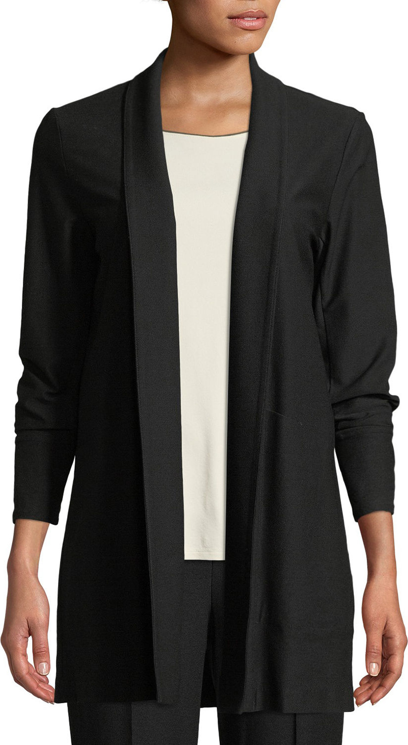 Eileen Fisher Stretch-Crepe Open-Front Long Jacket