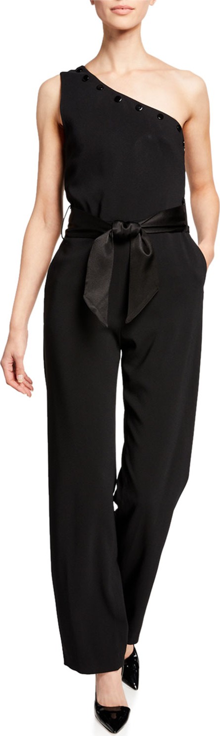 Carolina Ritzler Lauren One-Shoulder Bow-Waist Jumpsuit