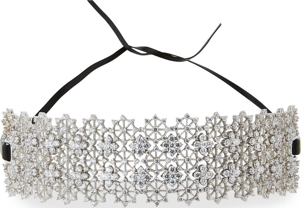 Fallon Monarch Chantilly Leather XL Choker Necklace with Crystals