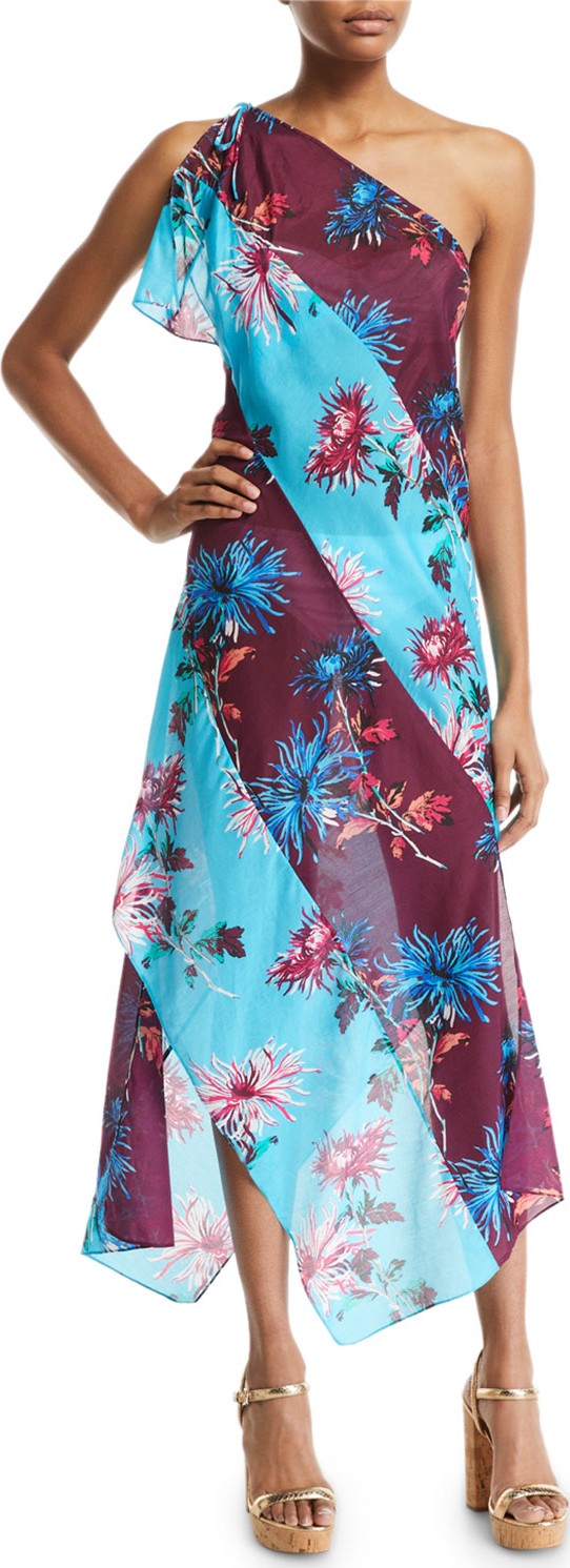 DIANE von FURSTENBERG One-Shoulder Floral-Print Beach Dress
