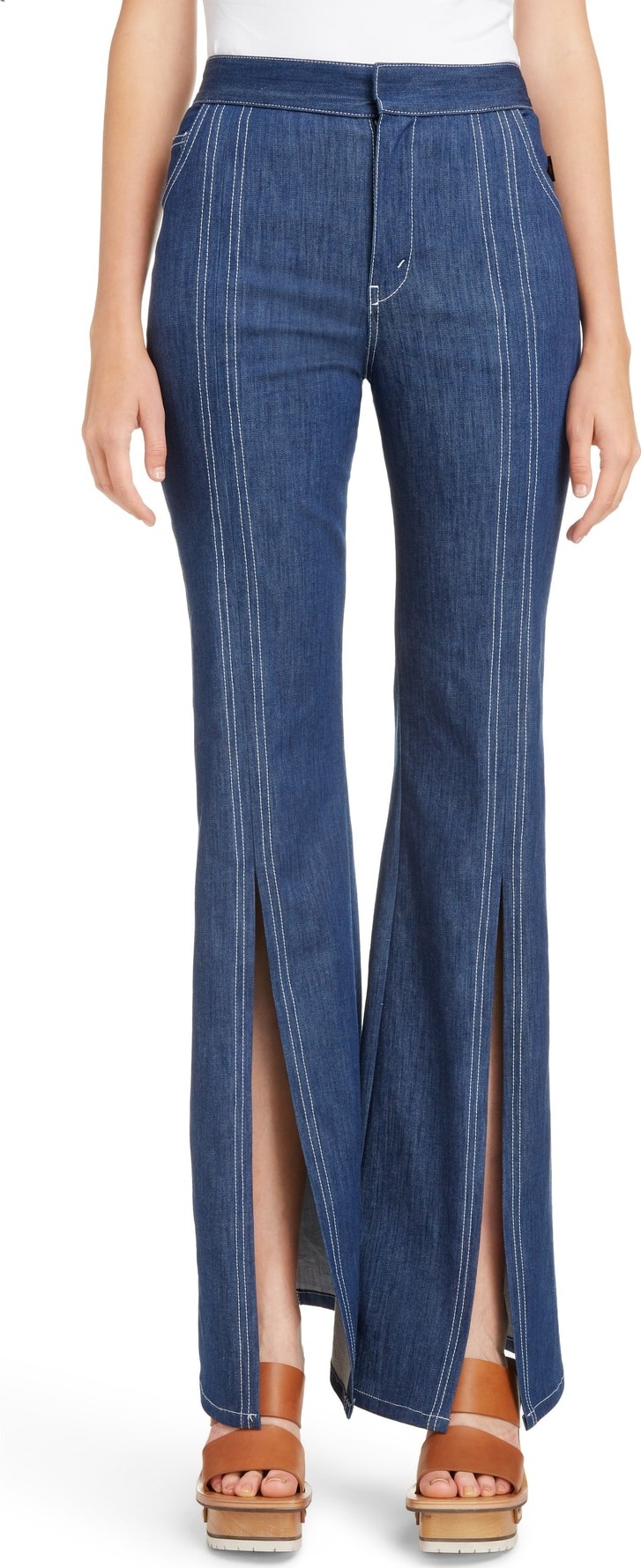 Chloe Contrast Stitch Split Hem Flare Jeans