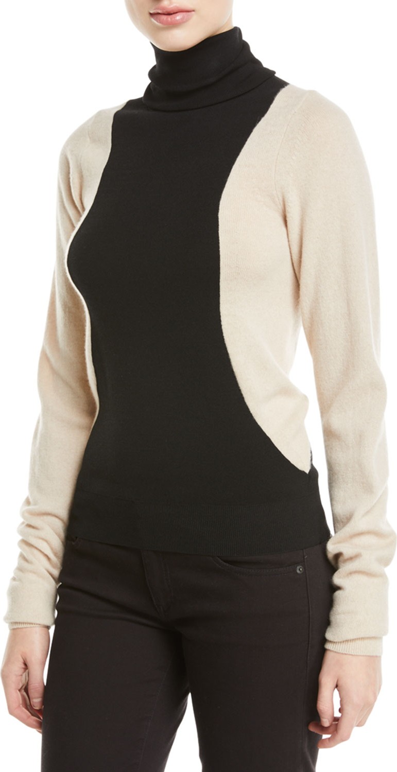 Helmut Lang Colorblock Lambs Wool Turtleneck Sweater