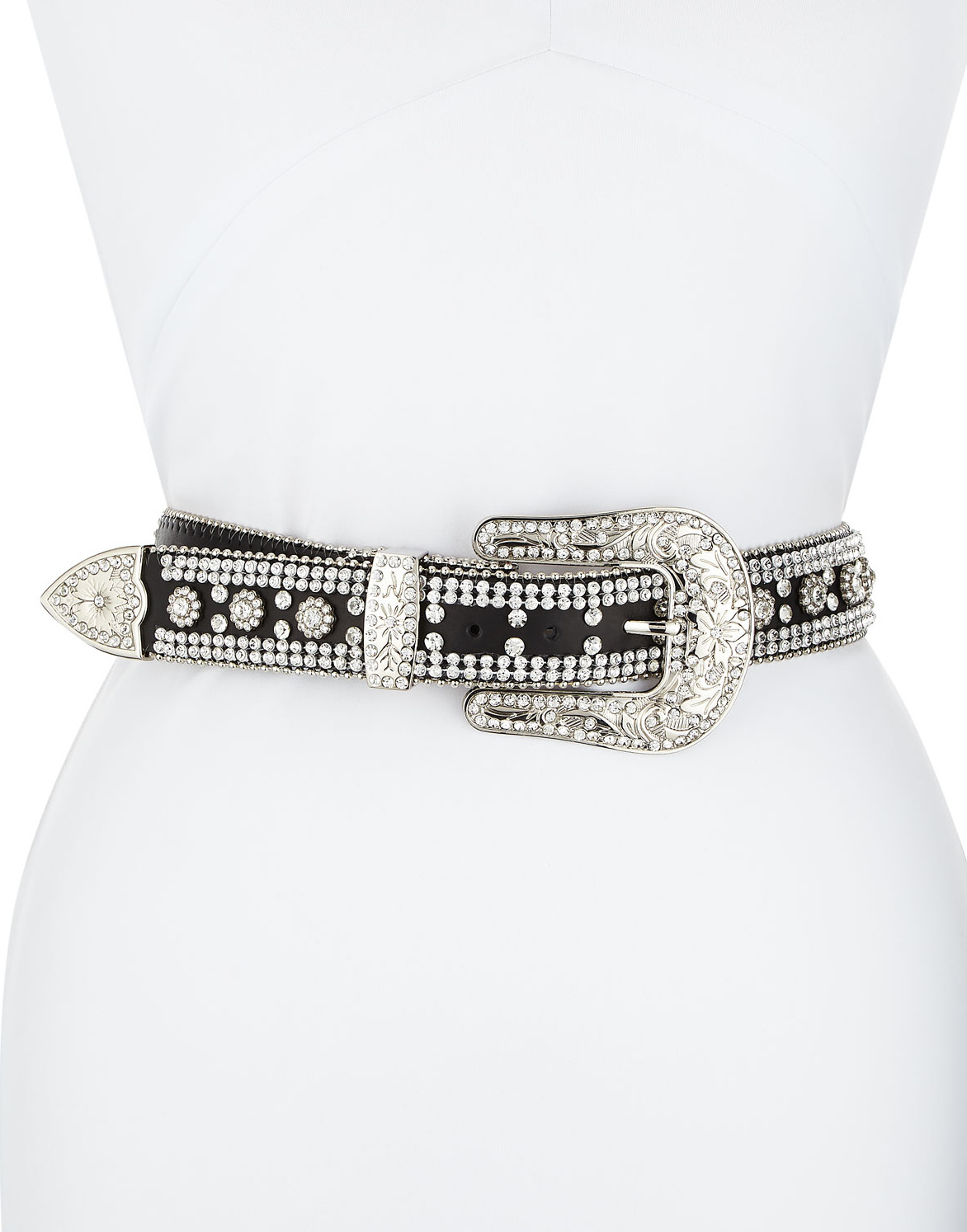 Veronica Beard Flower Embellished Leather Belt