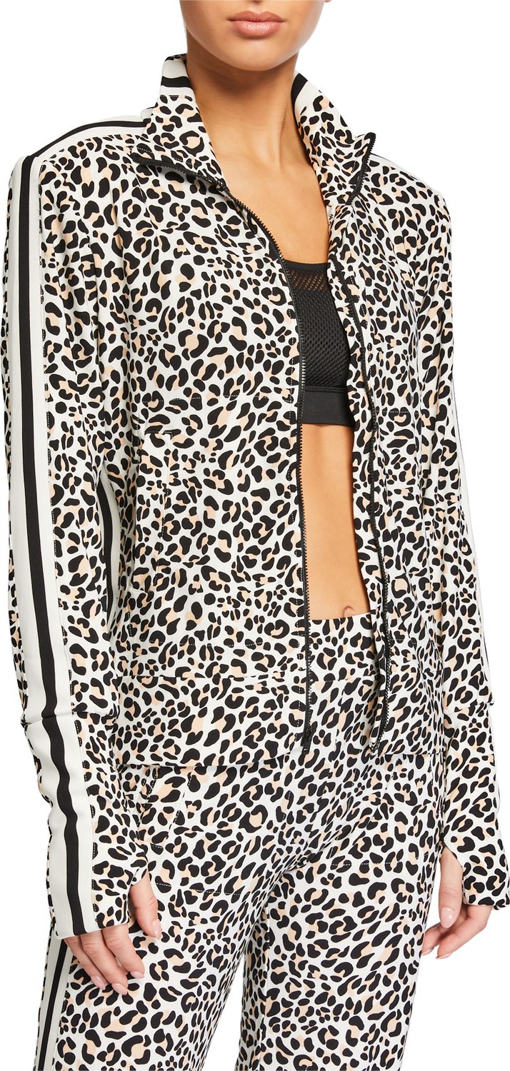 Norma Kamali Side-Stripe Leopard-Print Turtle Track Jacket