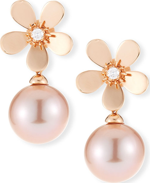 Belpearl 18k Diamond Daisy Pearl Drop Earrings, Rose Gold