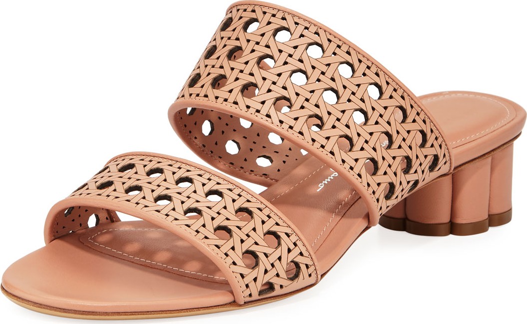Salvatore Ferragamo Belluno Laser-Cut Leather Slide Sandals