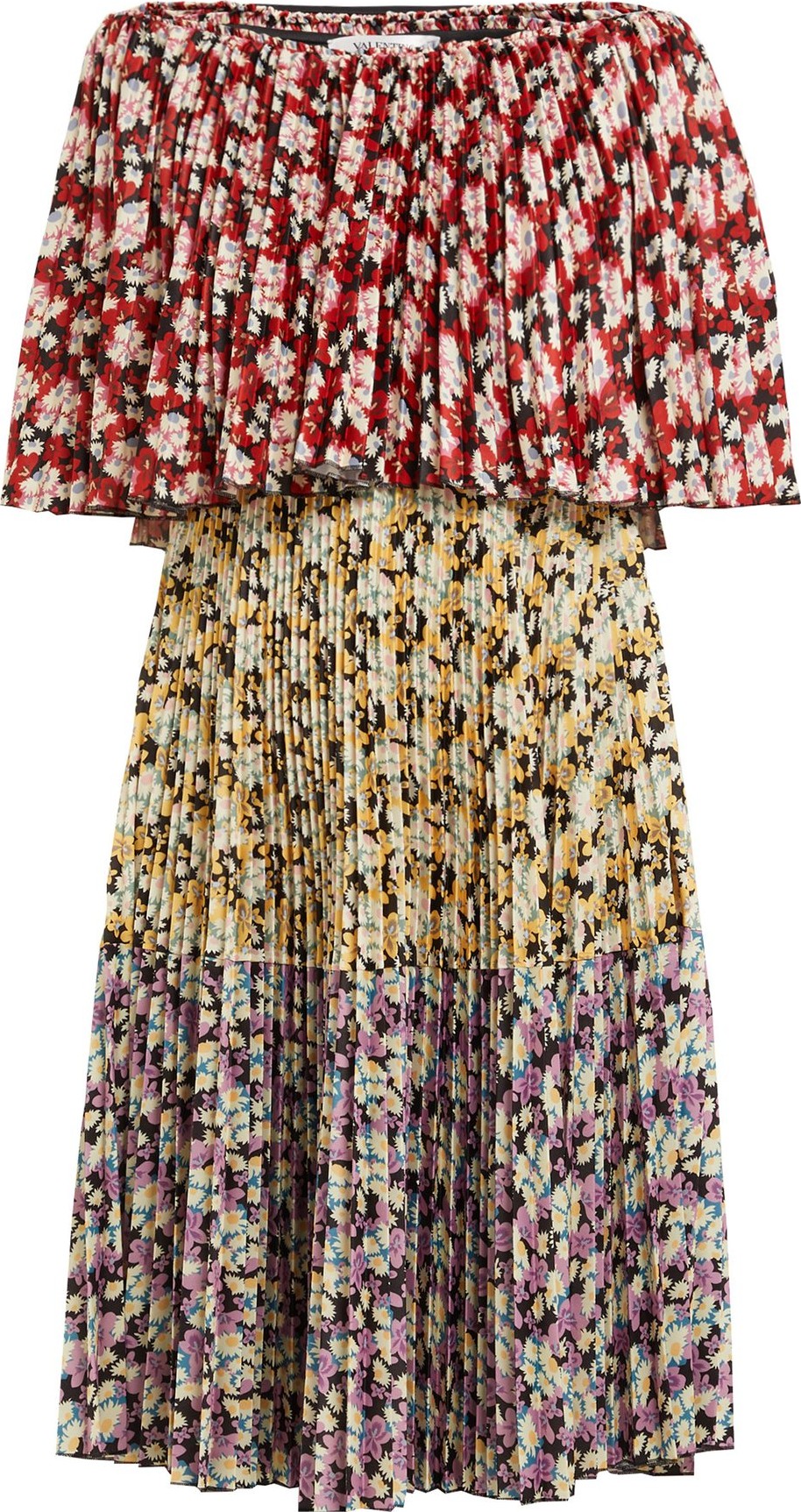 Valentino Spring Garden-print pleated dress