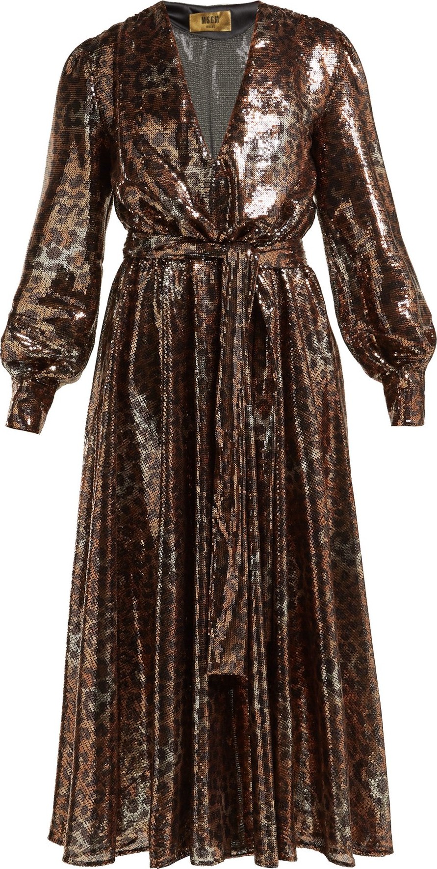 MSGM Belted leopard-sequinned dress
