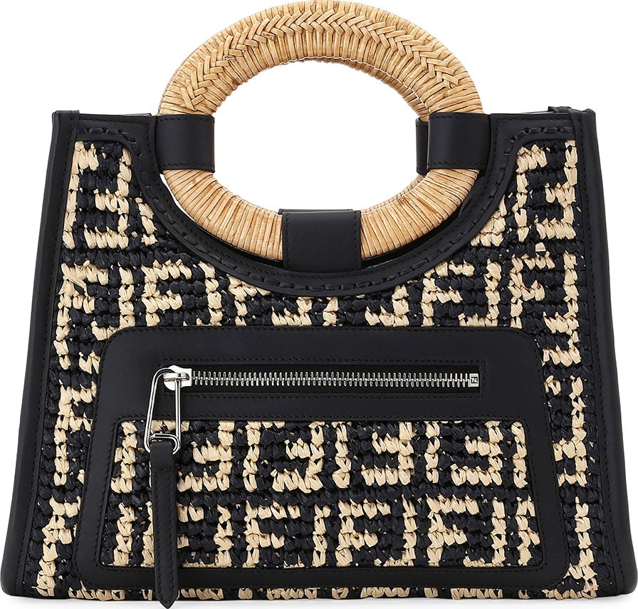 Fendi Runaway Small FF Raffia Shop Tote Bag