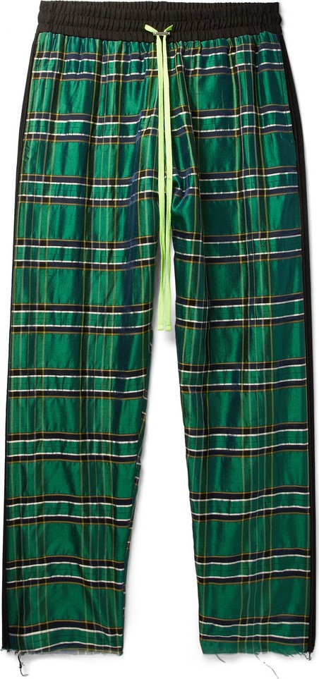 Amiri Cropped Checked Silk Drawstring Trousers