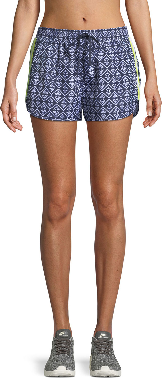 The Upside Drawstring Ikat-Print Neon Side-Stripe Shorts