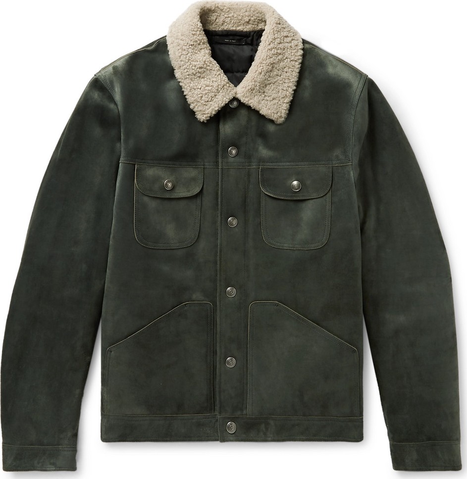 TOM FORD Shearling-Trimmed Suede Down Trucker Jacket