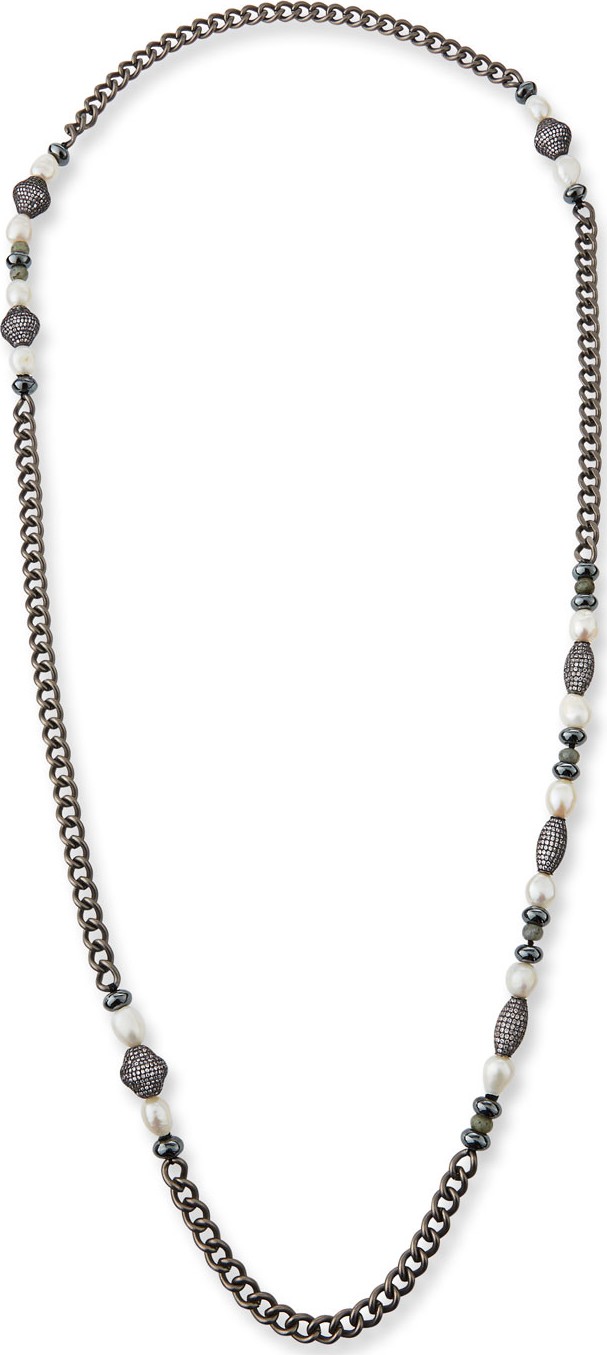 Hipchik Couture Linda White Pearl & Long Chain Necklace
