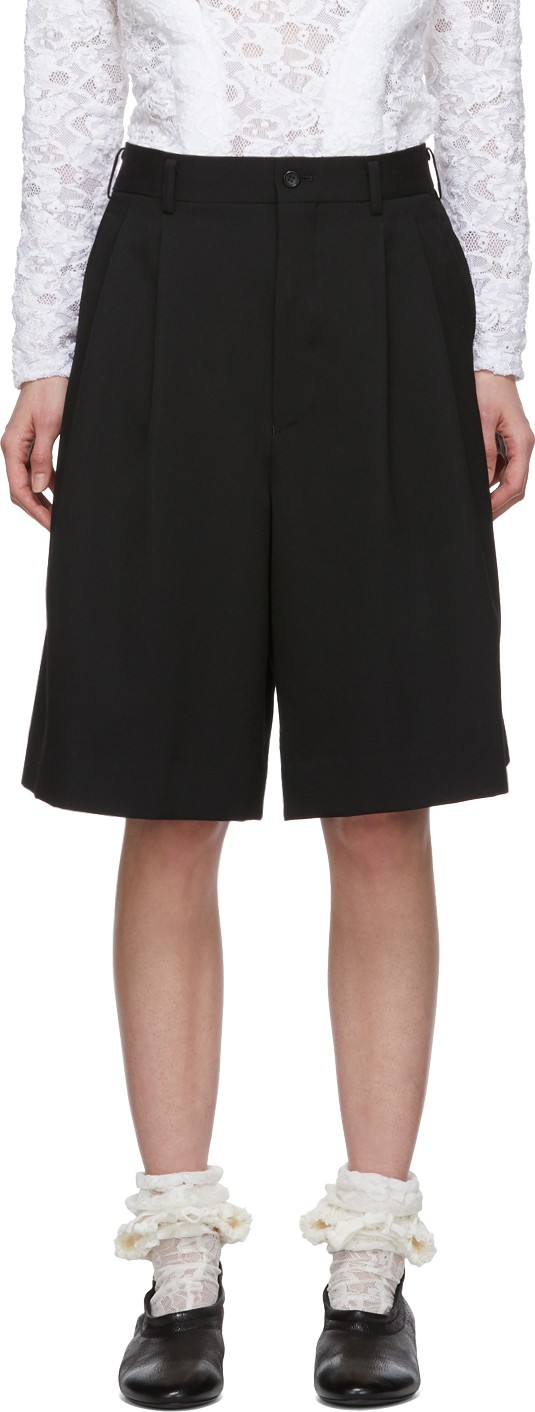 Comme Des Garcons Black Wool Pleat Shorts