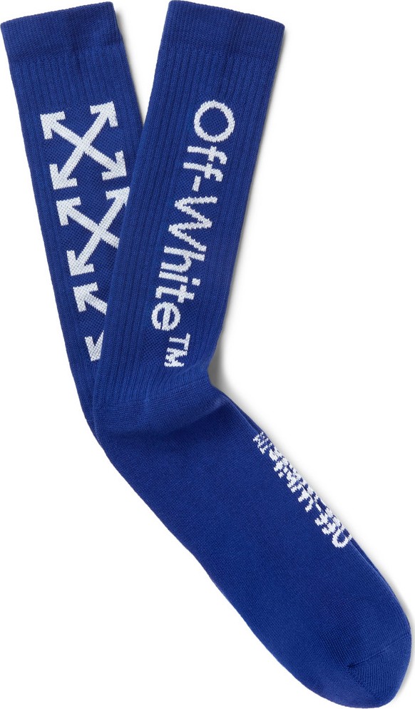 Off White Glittered Logo-Intarsia Stretch Cotton-Blend Socks