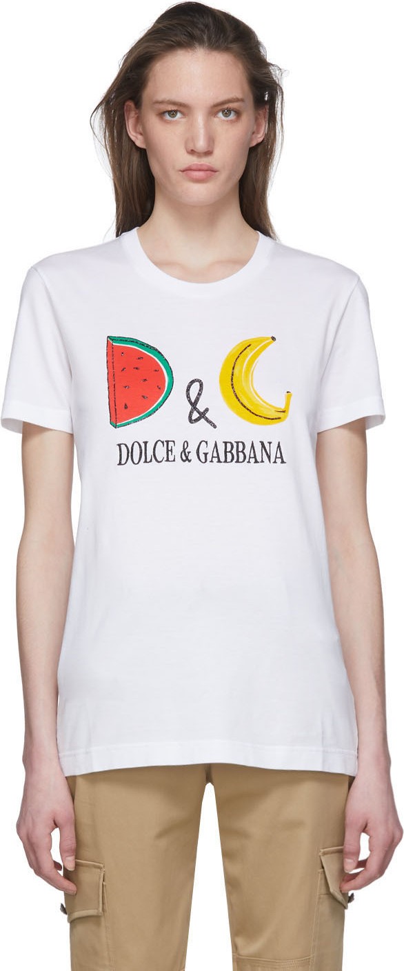 Dolce & Gabbana White Watermelon & Banana T-Shirt