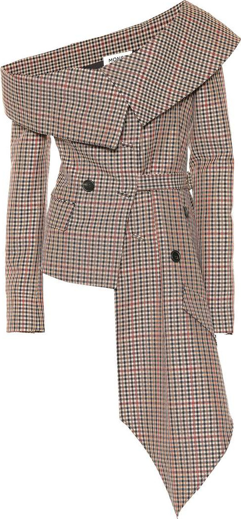 Monse Plaid off-the-shoulder jacket