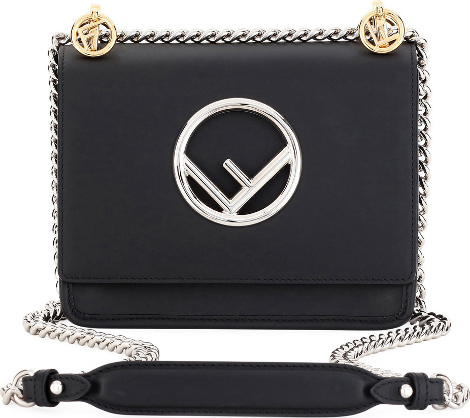 Fendi Kan I Small Leather Shoulder Bag, Black