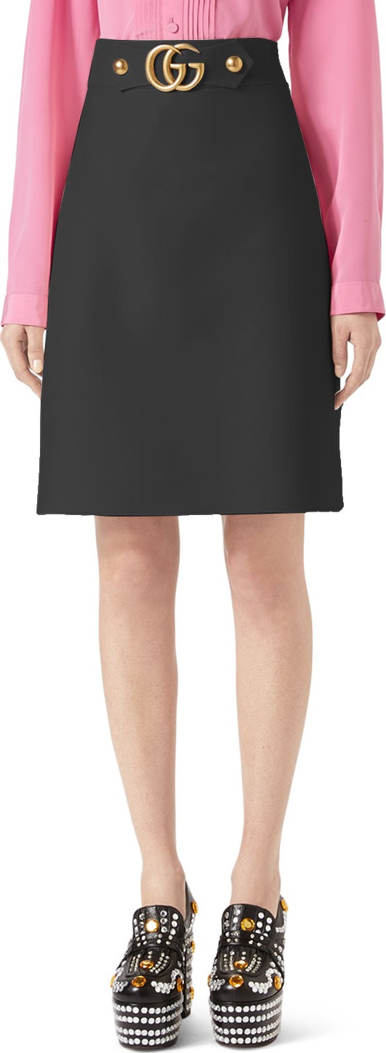 Gucci A-Line Wool-Silk Skirt w/ GG Hardware