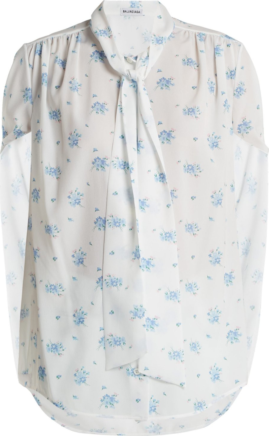 Balenciaga Twisted-sleeve floral-print crepe blouse