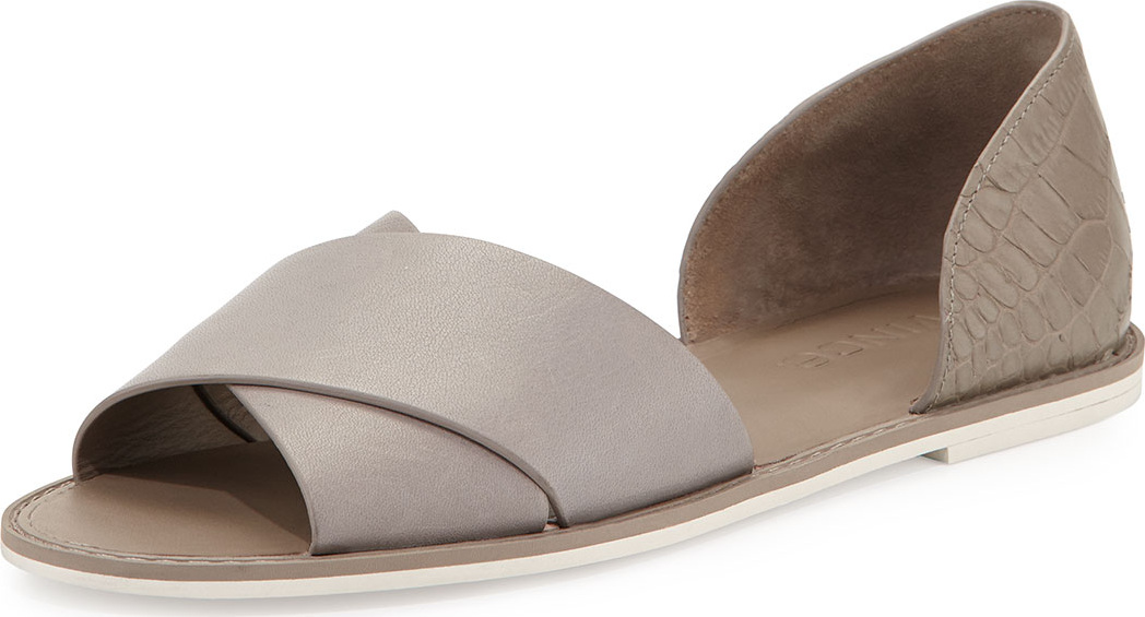 Vince Ida Open-Toe Leather Flat, Woodsmoke