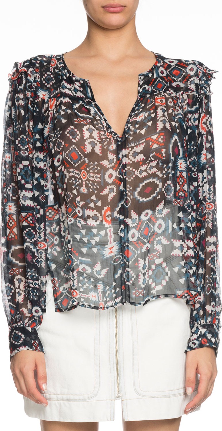 Isabel Marant Etoile Enfield Printed Button-Front Sheer Top