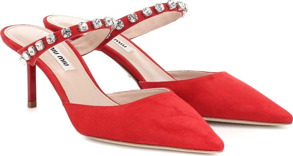 Miu Miu Embellished suede mules
