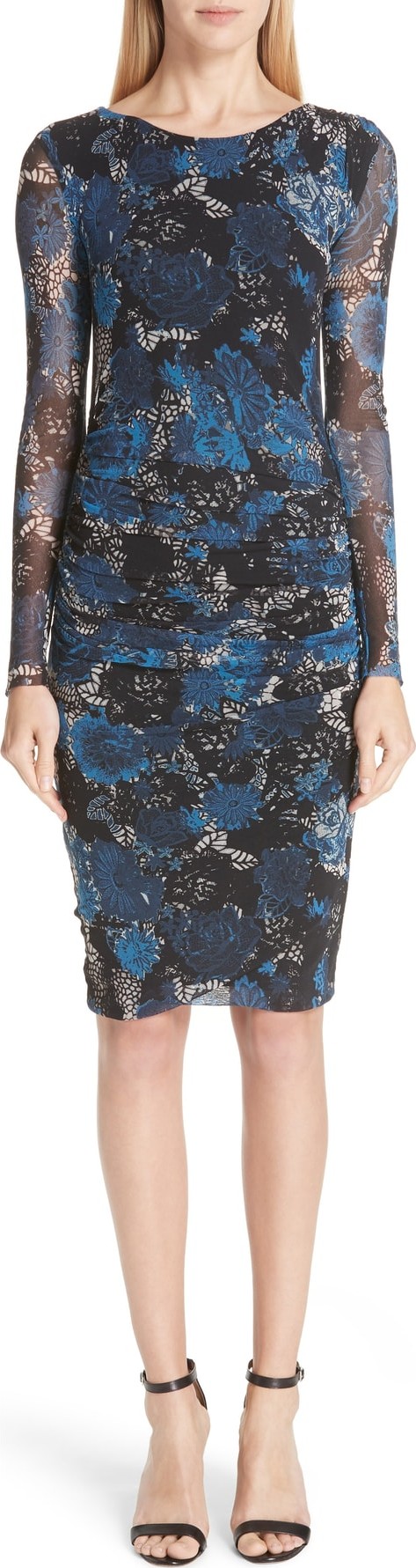 Fuzzi Long Sleeve Floral Tulle Dress