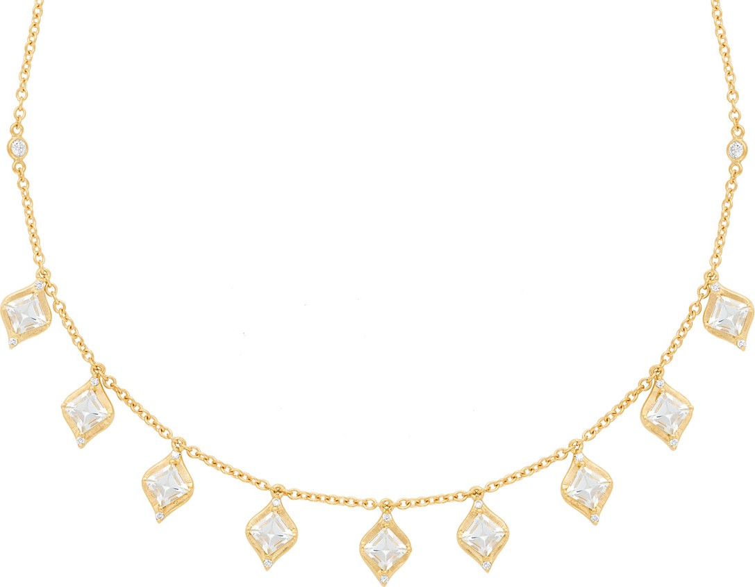 Jamie Wolf 18k Princess-Cut Drop Necklace w/ Diamond & Aquamarine