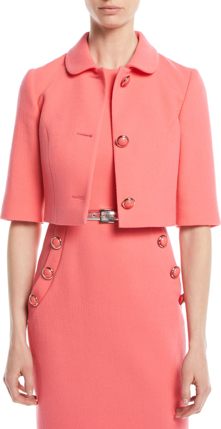 Michael Kors Collection Three-Button Stretch-Boucle Crepe Cropped Jacket
