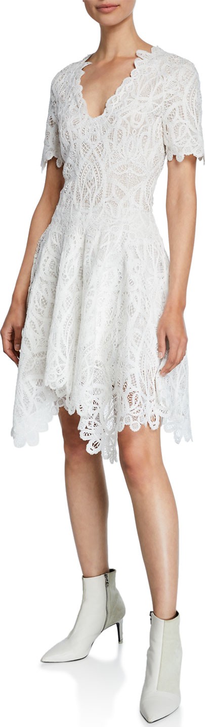 Jonathan Simkhai V-Neck Threaded Lace Ruffle Dress