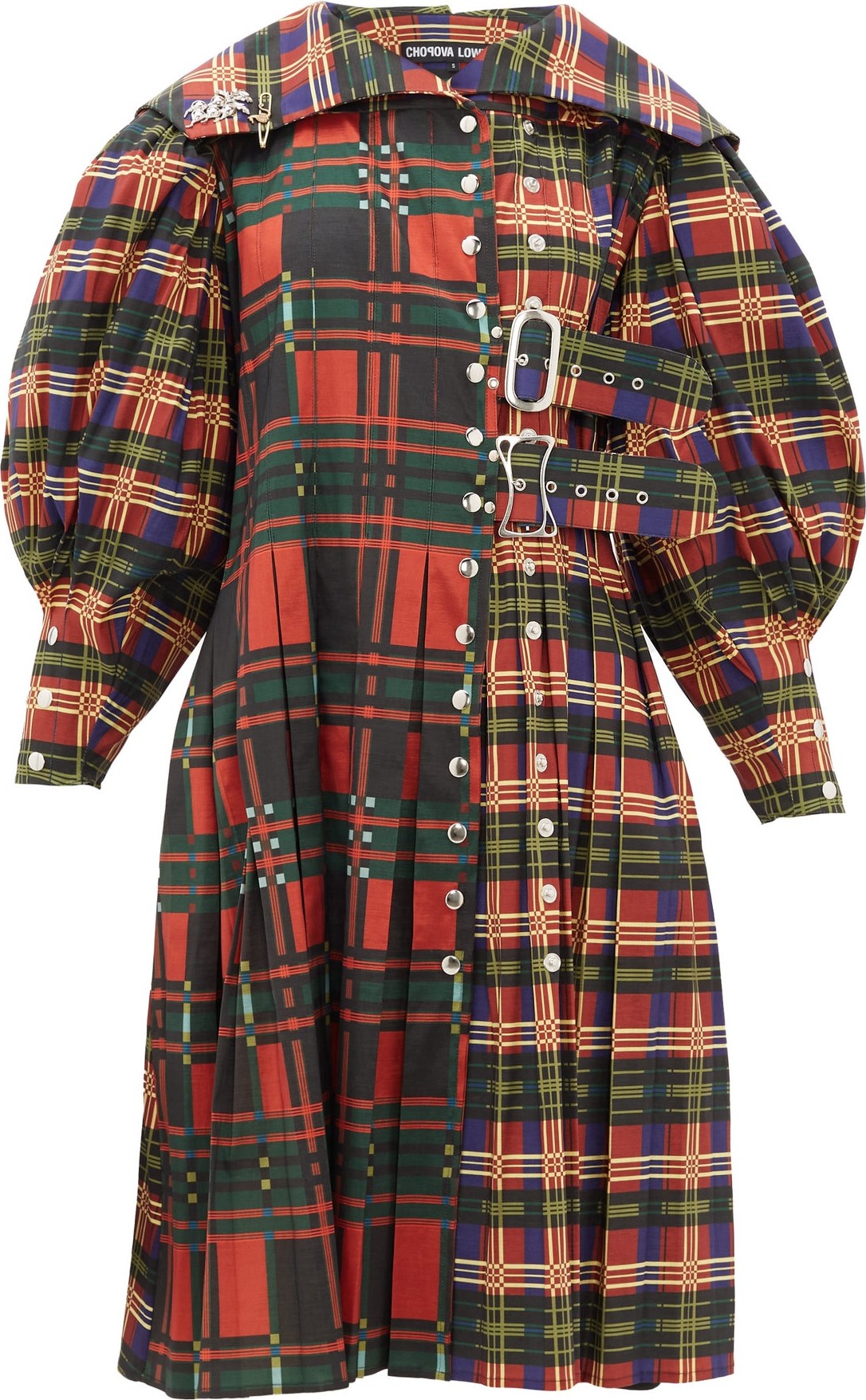 Chopova Lowena Balloon-sleeve tartan-print taffeta dress