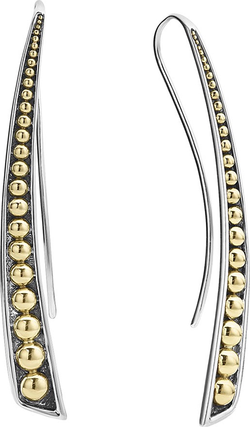 LAGOS Signature Caviar Linear Curve Earrings w/ 18k Gold