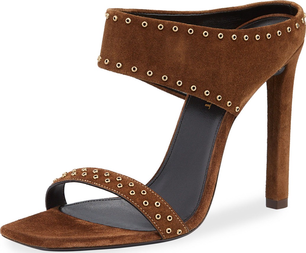 Saint Laurent Mica Studded Suede High-Heel Sandals
