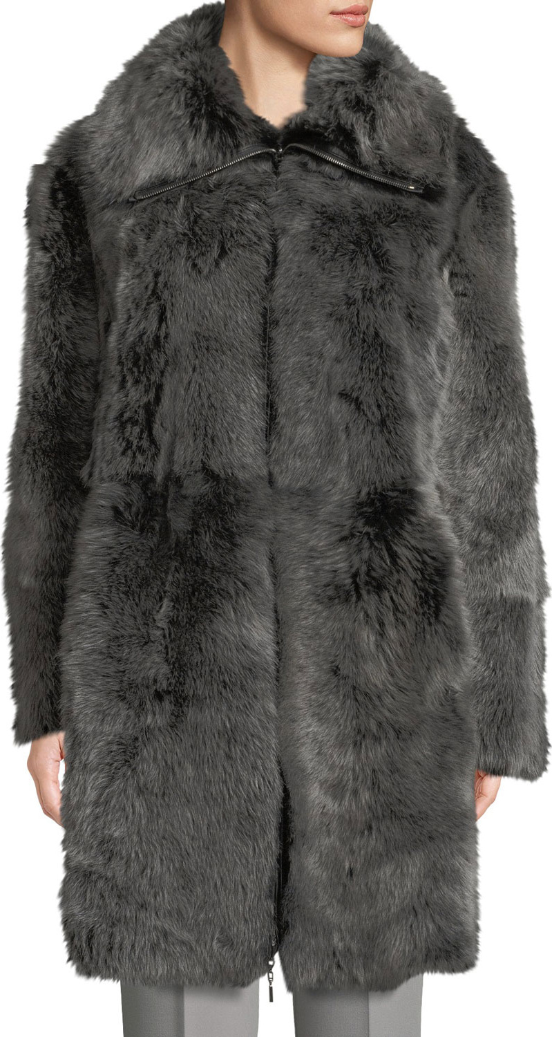 Emporio Armani Reversible Leather Shearling Fur Long Coat