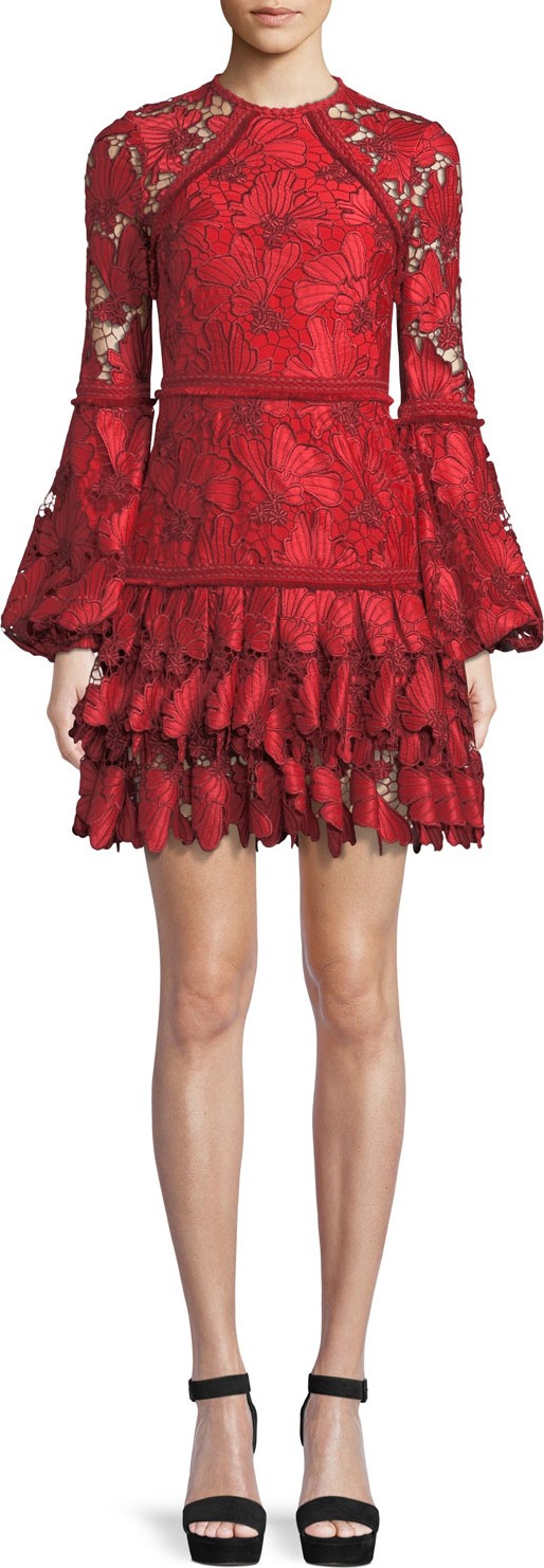 Alexis Fransisca Floral Lace Blouson-Sleeve Dress