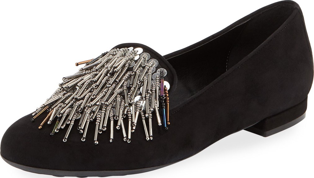 Sesto Meucci Kamile Embellished Suede Loafer, Black