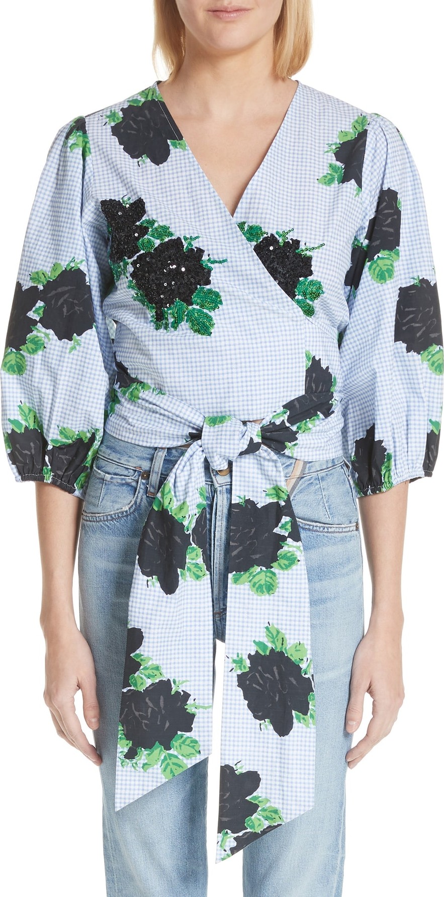 Ganni Pine Floral Wrap Top