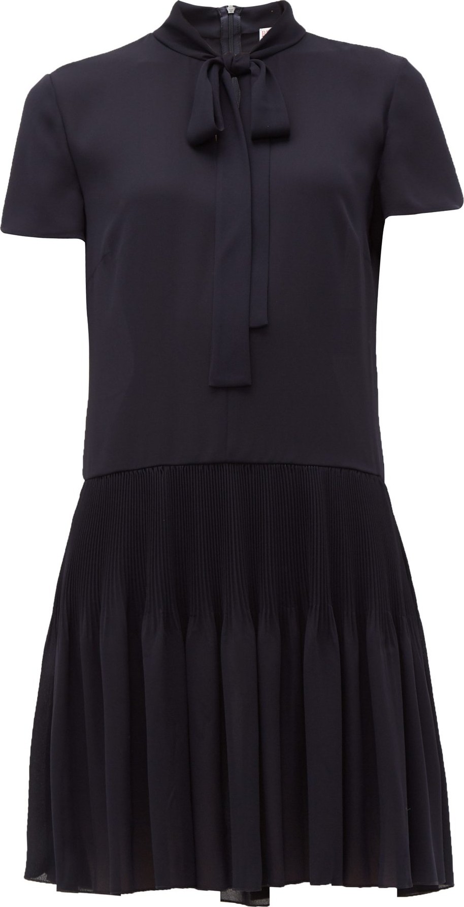 RED Valentino Tie-neck pleated crepe-chiffon mini dress